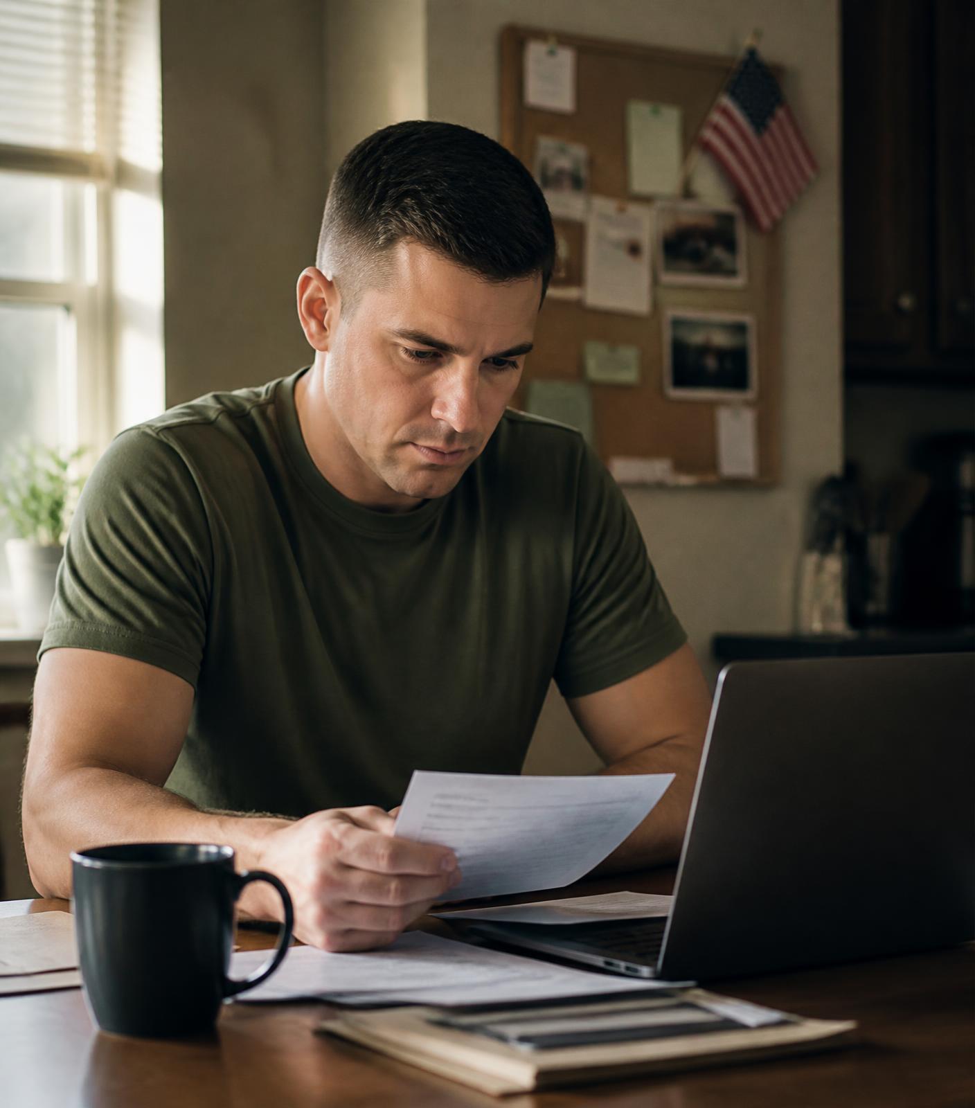 A service member planning a home purchase at the kitchen table